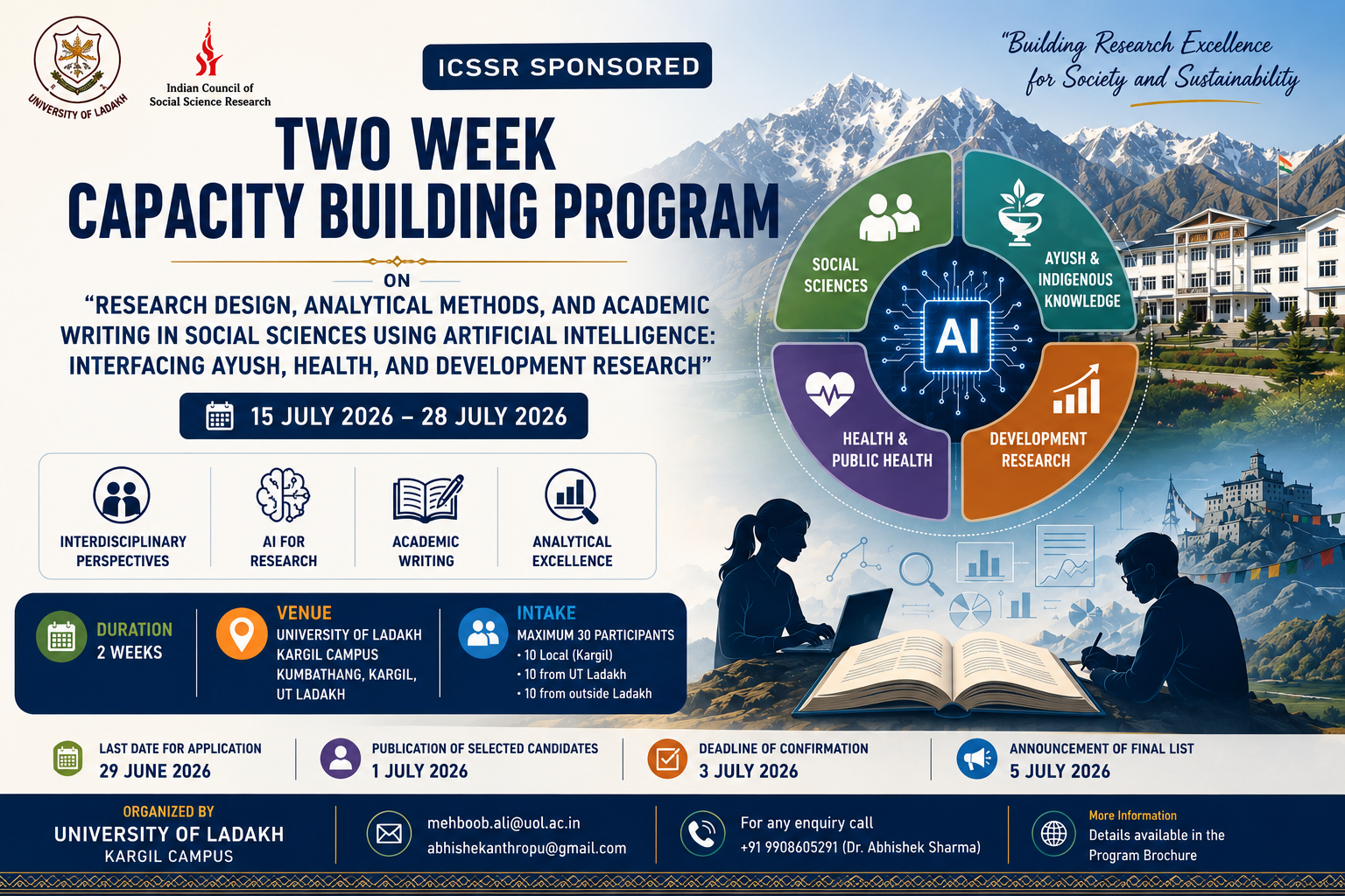 Two Week Capacity Building Program focused on research design, analytical methods, academic writing, AI, AYUSH, health, and development research